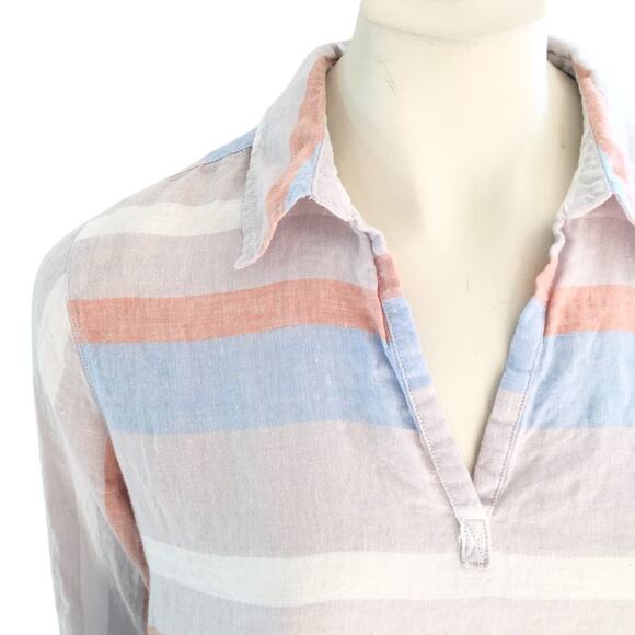 CYNTHIA ROWLEY Pure Linen Oversized Striped Popover Tunic Top SZ S - Picture 3 of 11